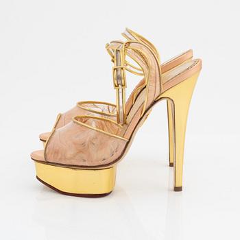 Charlotte Olympia, a pair of gold tone platform shoes, italian size 37.