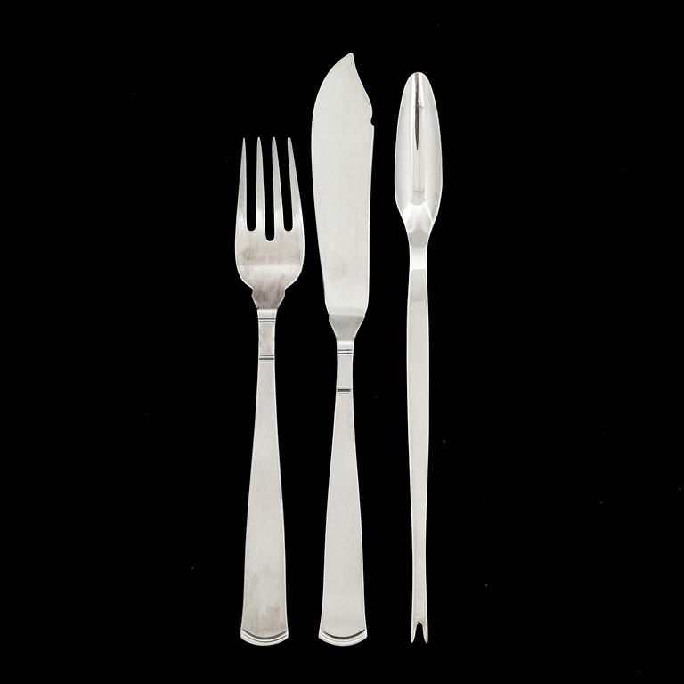 FISKBESTICK, 24 delar, silver, "Rosenholm", GAB, total vikt ca 890 g (inkl rostfria blad).