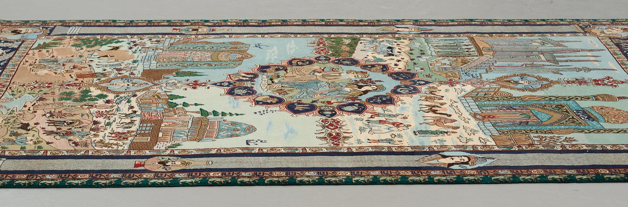 Matto, Old Tabriz figural, "The four seasons", ca 274 x 176 cm.