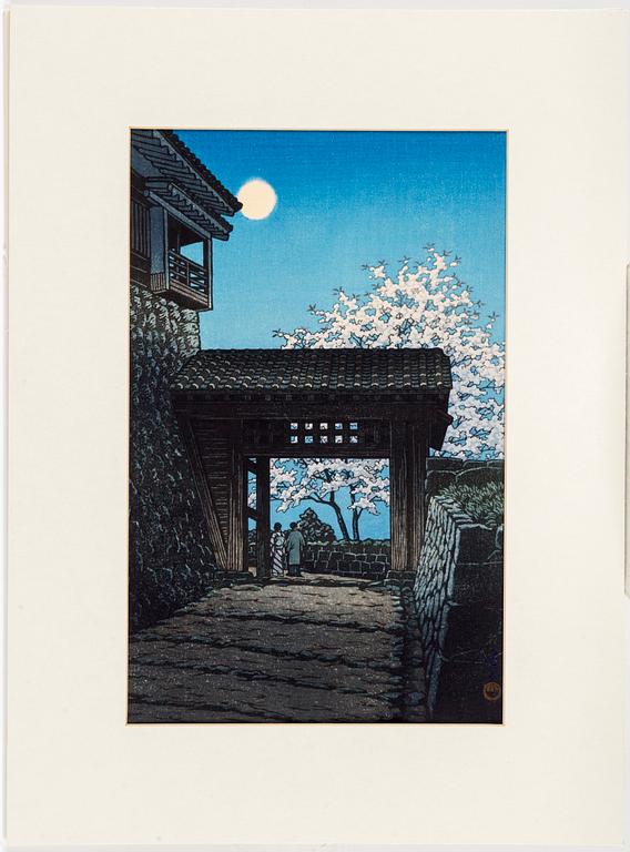 KAWASE HASUI (1883-1957), after, color woodblock print, Japan, 'Full moon over Matsuyama'.