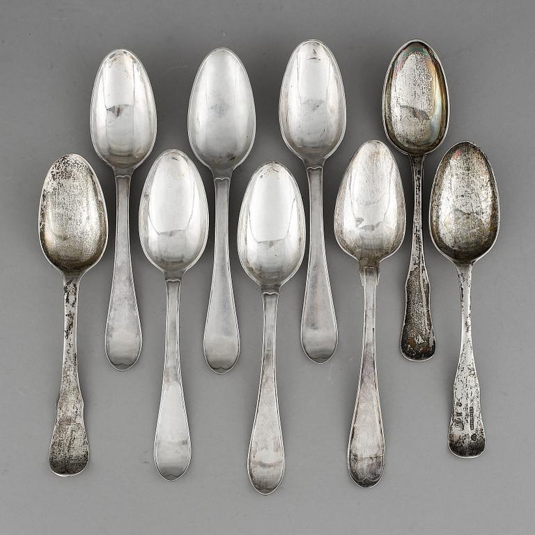 MATSKEDAR, 9 st, silver, bla Lindegren, Borås 1784. Tot ca 547 gram.