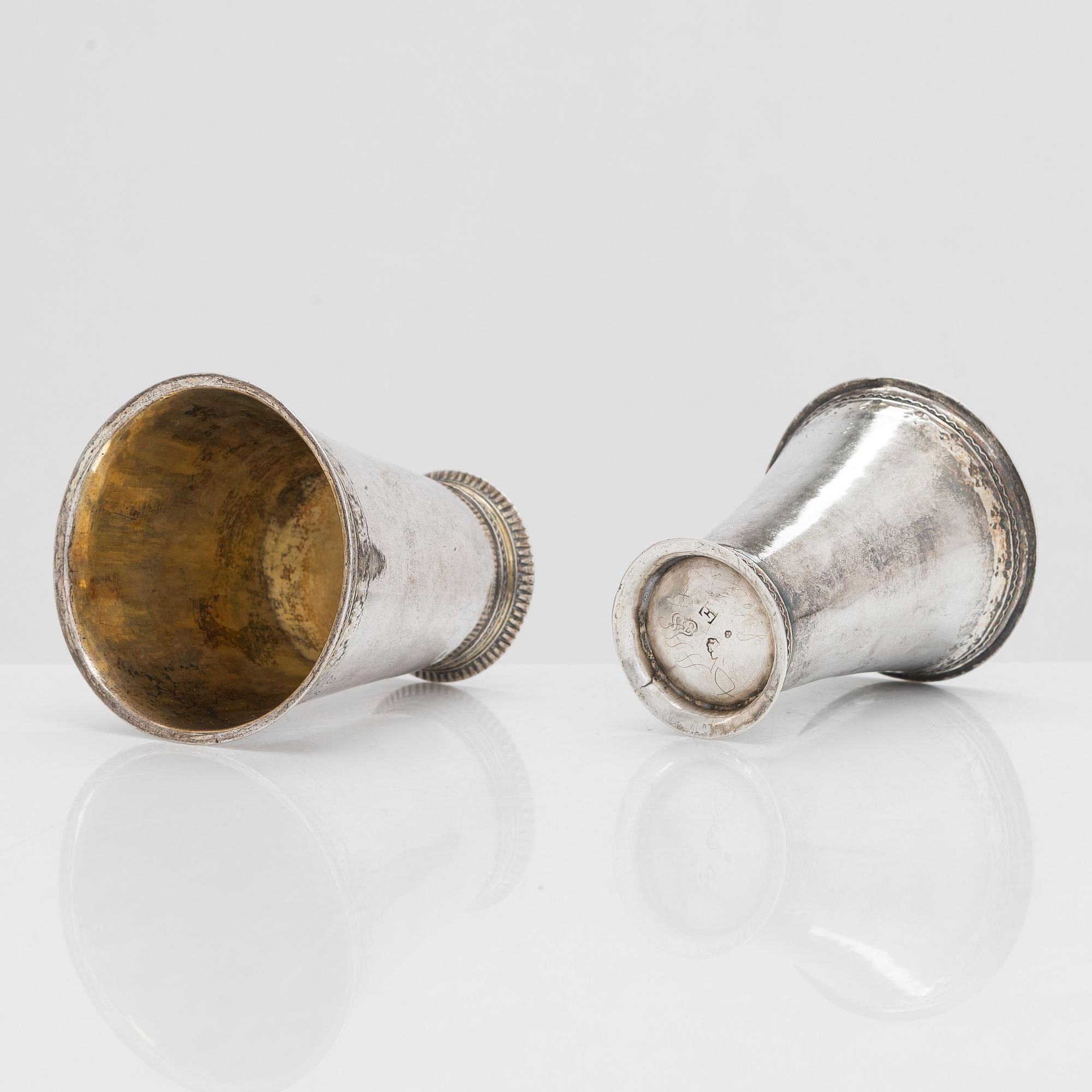 Two silver beakers, maker's mark of Carl Björkman (active 1735-1745) and Ferdinand Sehl the Youngest, Stockholm 1763.