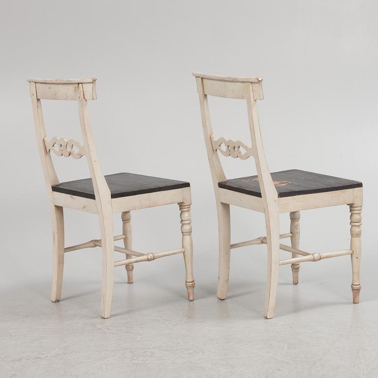Six painted chairs, 19th Century.
