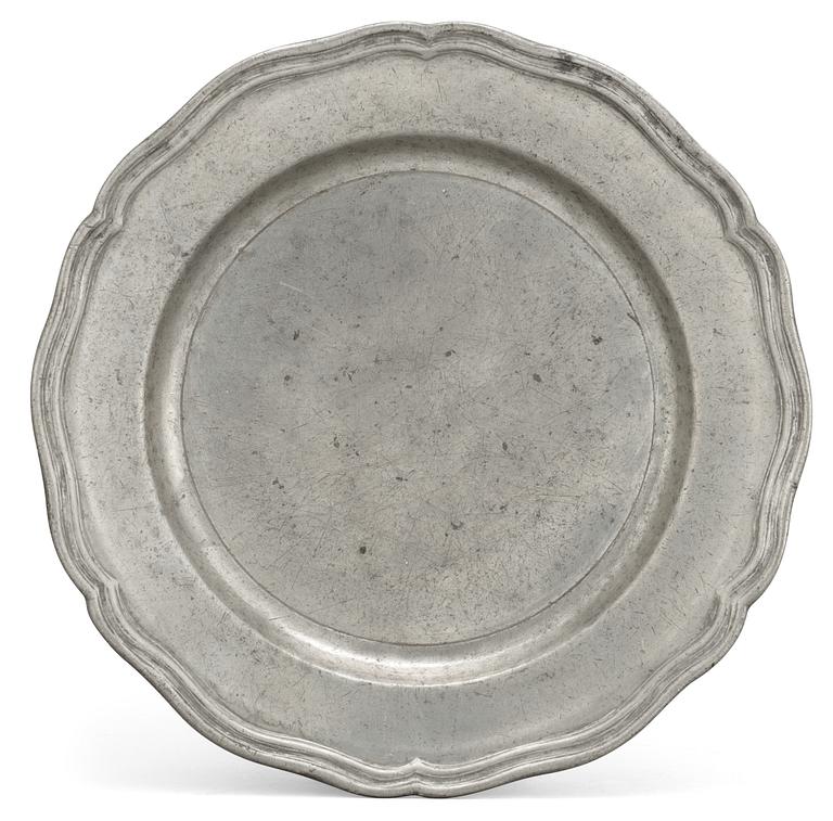 A Rococo pewter plate by G. Östling, Vimmerby.