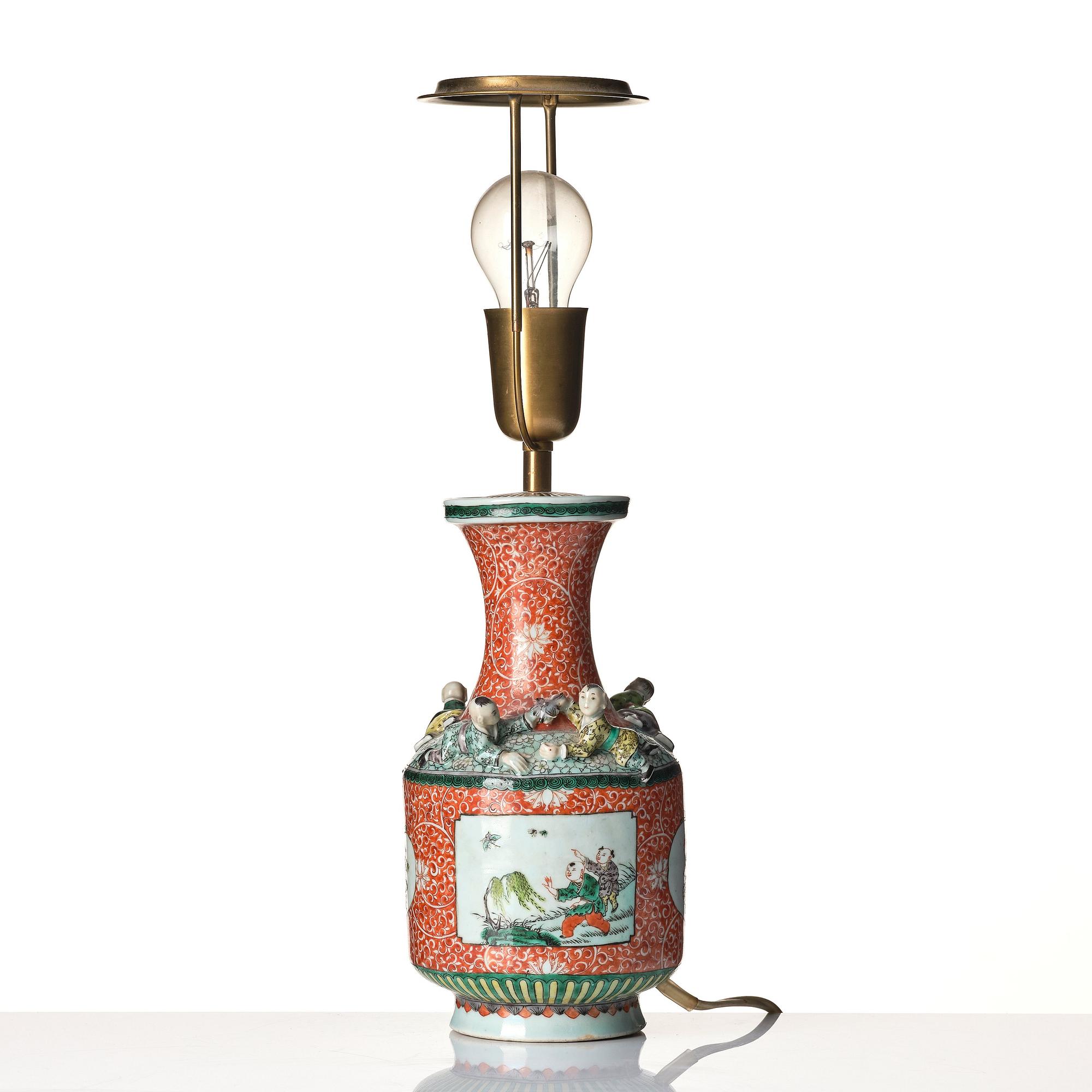 A Chinese porcelain vase, made in to a lamp, Qing dynasty.