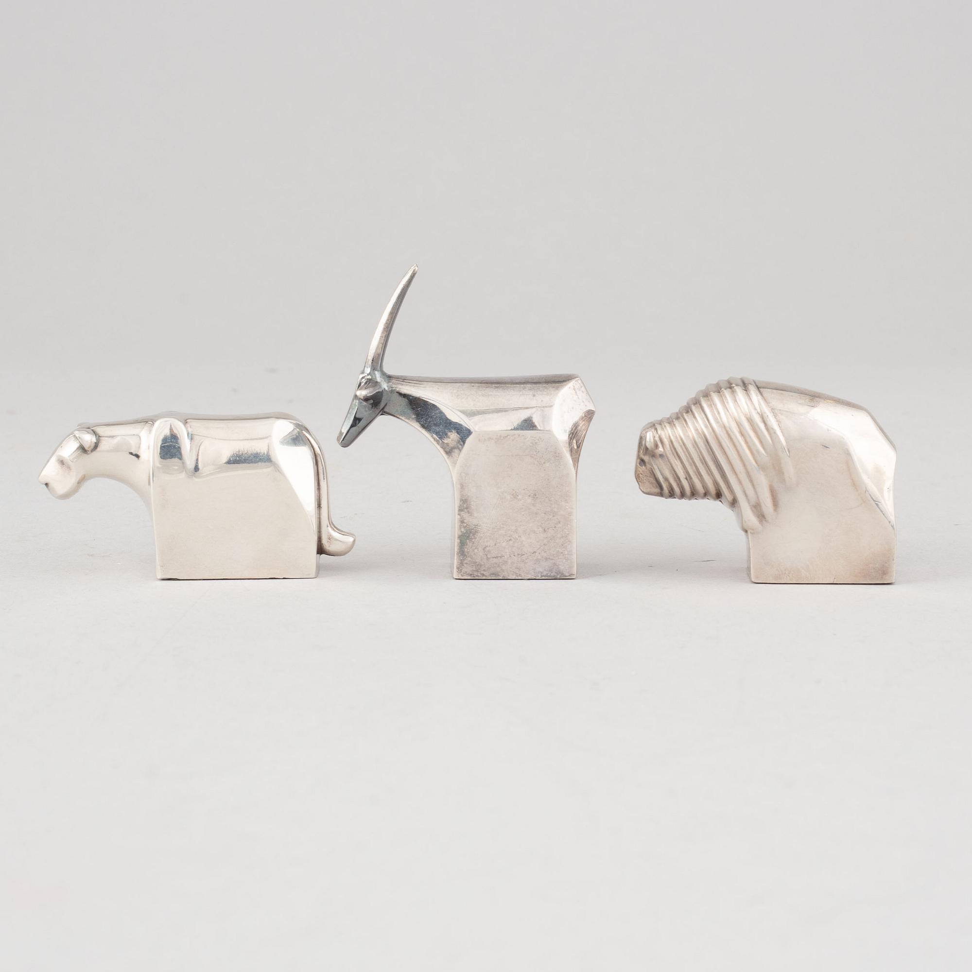 Gunnar Cyrén, figuriner, 3 st, silverpläterad zink, Dansk Designs, Japan.