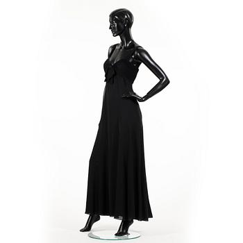 ARMANI, a black long silk dress.