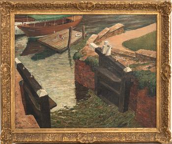 Peter MacDonagh Wood, "Lock at Stratford-on-Avon" - Hamnmotiv.