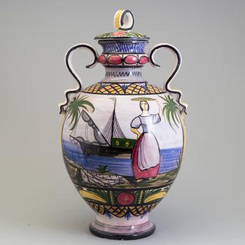 An earhenwear lidded vase from Jasba, Germany, mid 20th century.