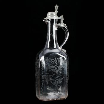 KARAFF, glas och tenn, 1800-talets slut.