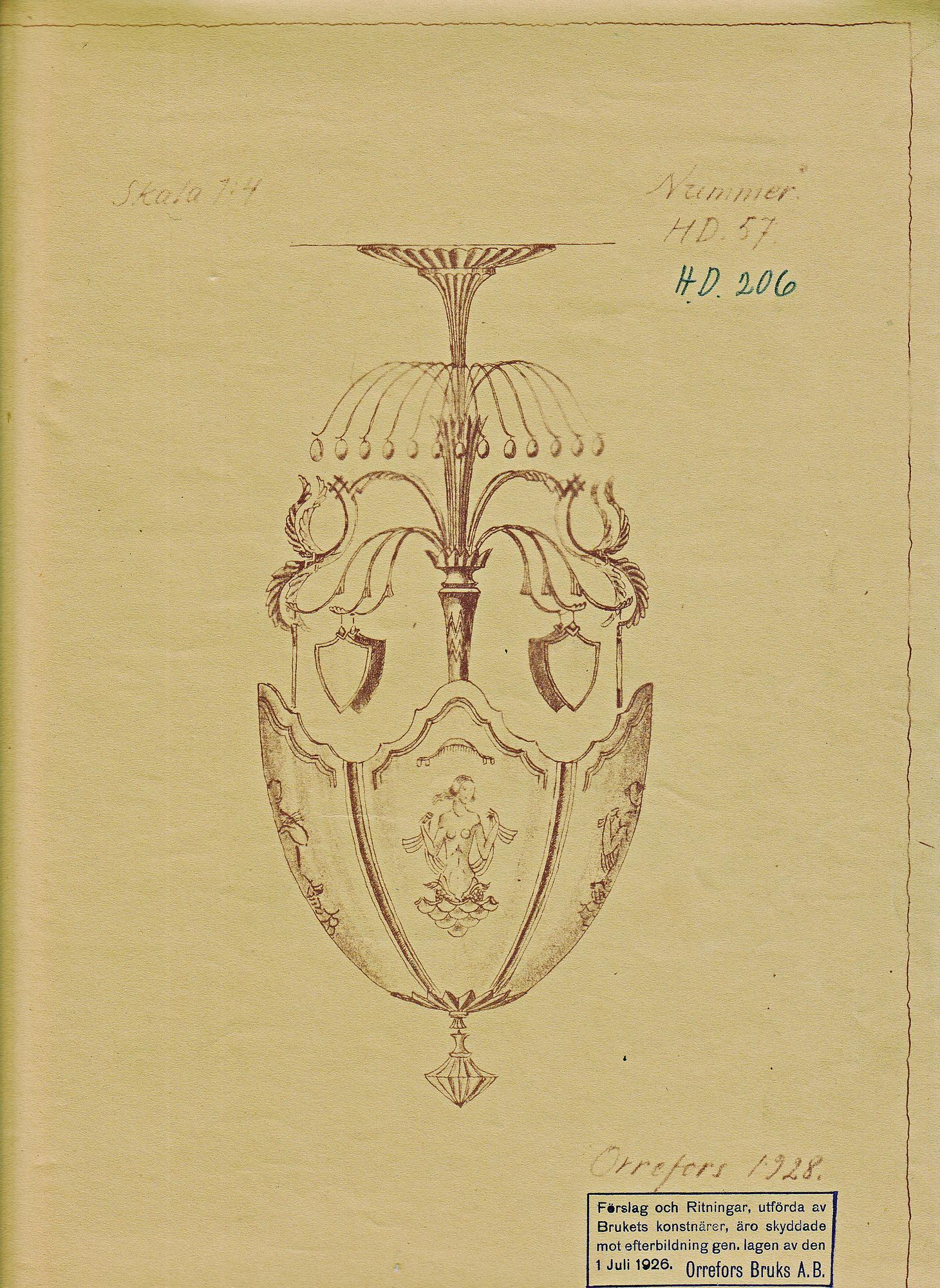 Edward Hald, a Swedish Grace ceiling lamp, Orrefors, 1920s.