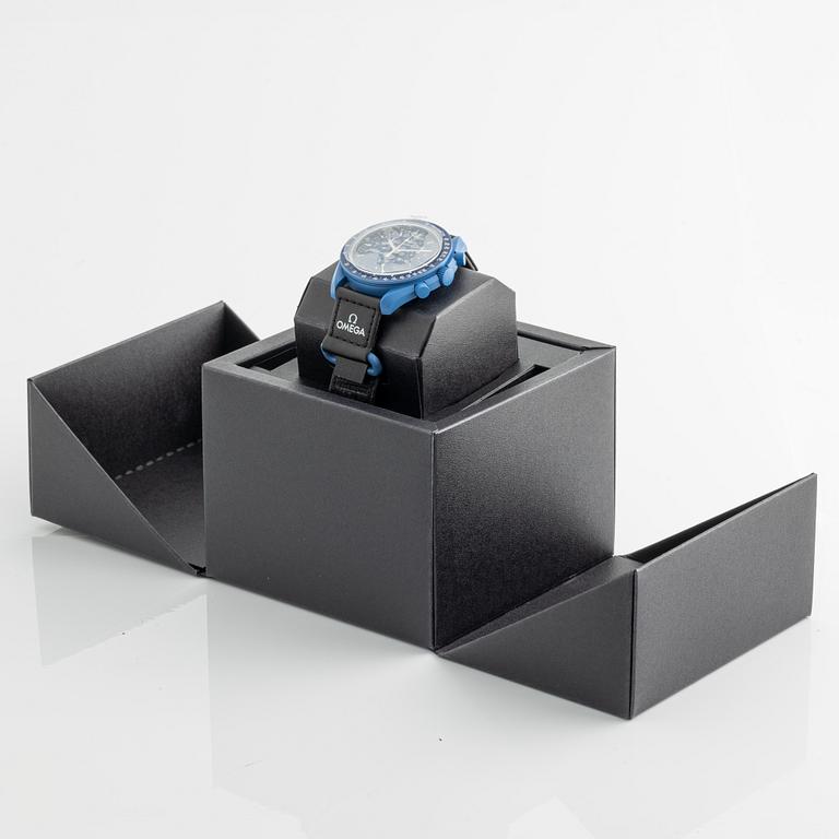 Swatch/Omega, MoonSwatch, Mission to Neptune, chronograph, wristwatch, 42 mm.