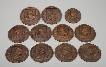 VÄGGRELIEFER, 11 st, brons, 1800-/1900-tal.