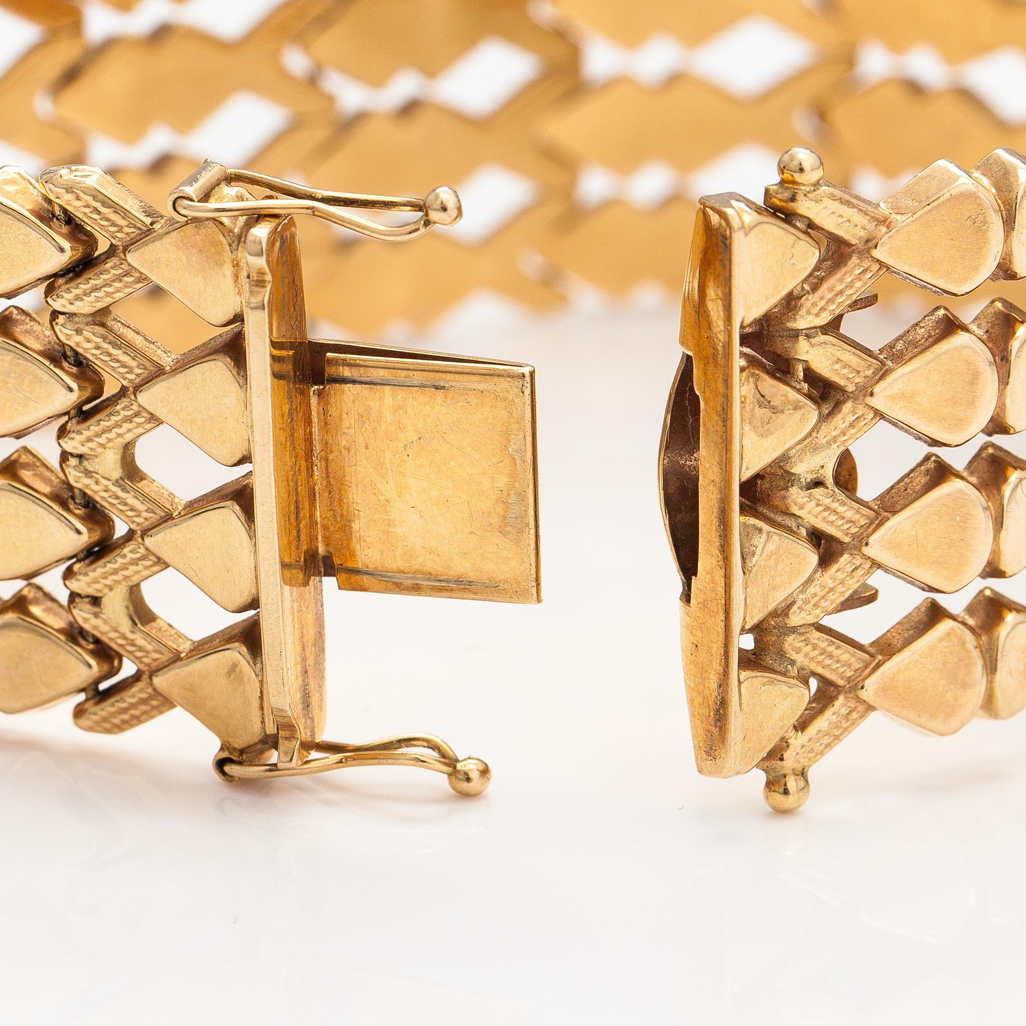 Rannekoru, 14K kultaa. Tuontileimattu Helsinki 1970.