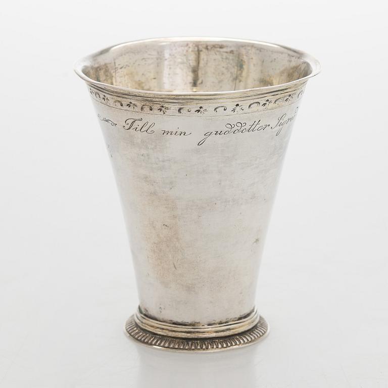 A mid-18th-century silver beaker, maker's mark of Johan Andersson Starin, Stockholm 1746.