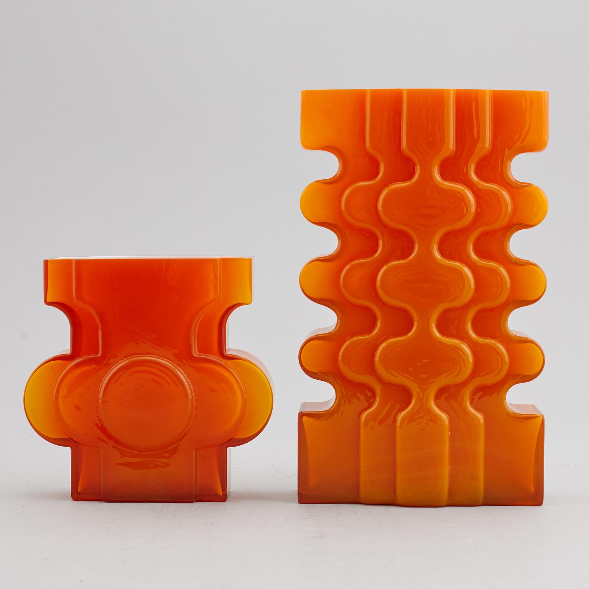 PO STRÖM, two glass vases, Alsterfors, signed and dated 1970.