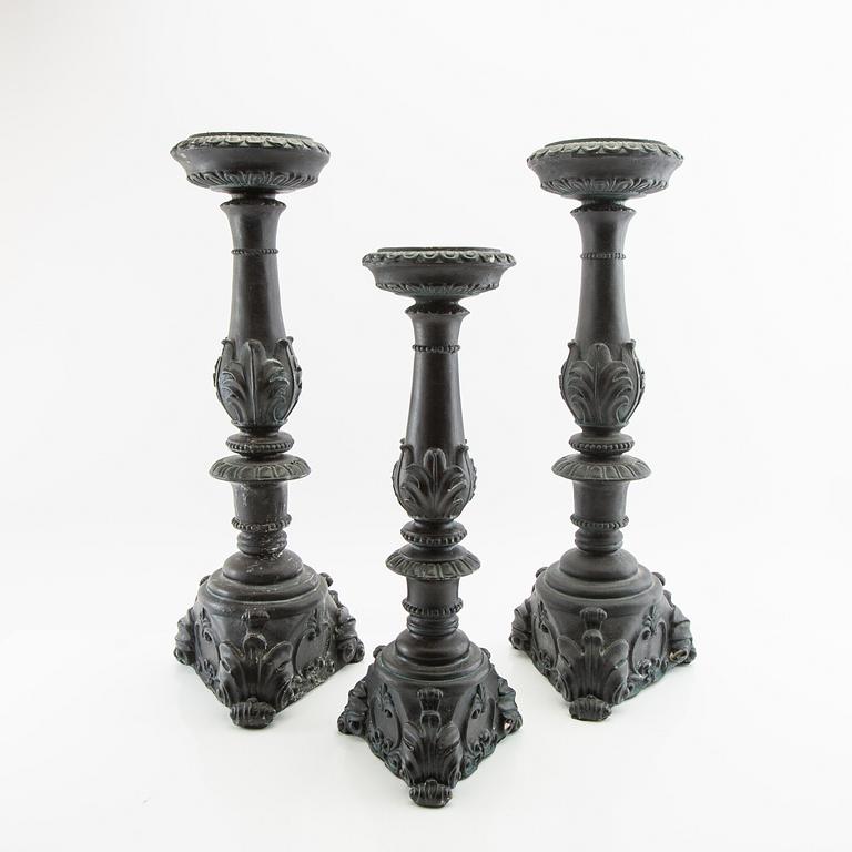 Floor candlesticks 3 pcs, second half of the 20th century, art metal.