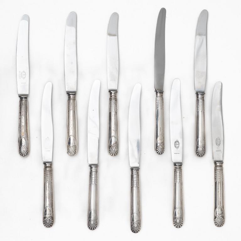 Ten Swedish silver knives, including with mark of Gustaf Möllenborg, Stockholm 1833.