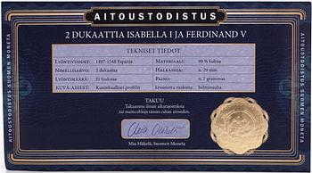Coin, 2 ducats, Ferdinand V and Isabella I, gold 99%.