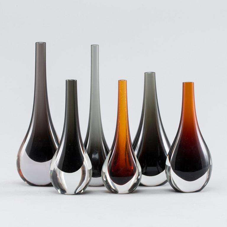 Six 1960's Cenedese Murano glass vases.