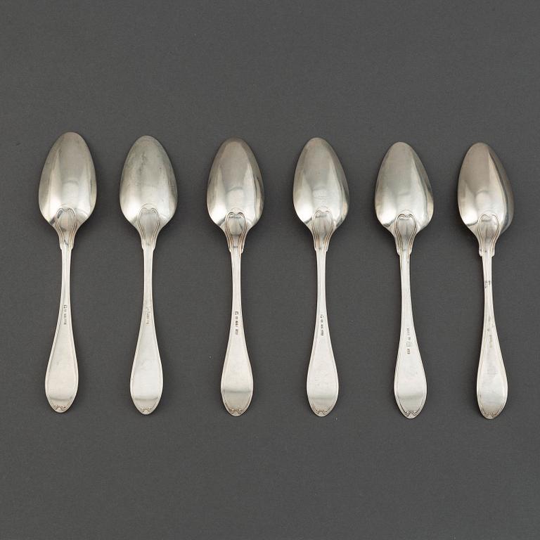 A set of six Swedish 19th century silver table-spoons, mark of Jacob G Bursell, Jönköping 1829-1830.