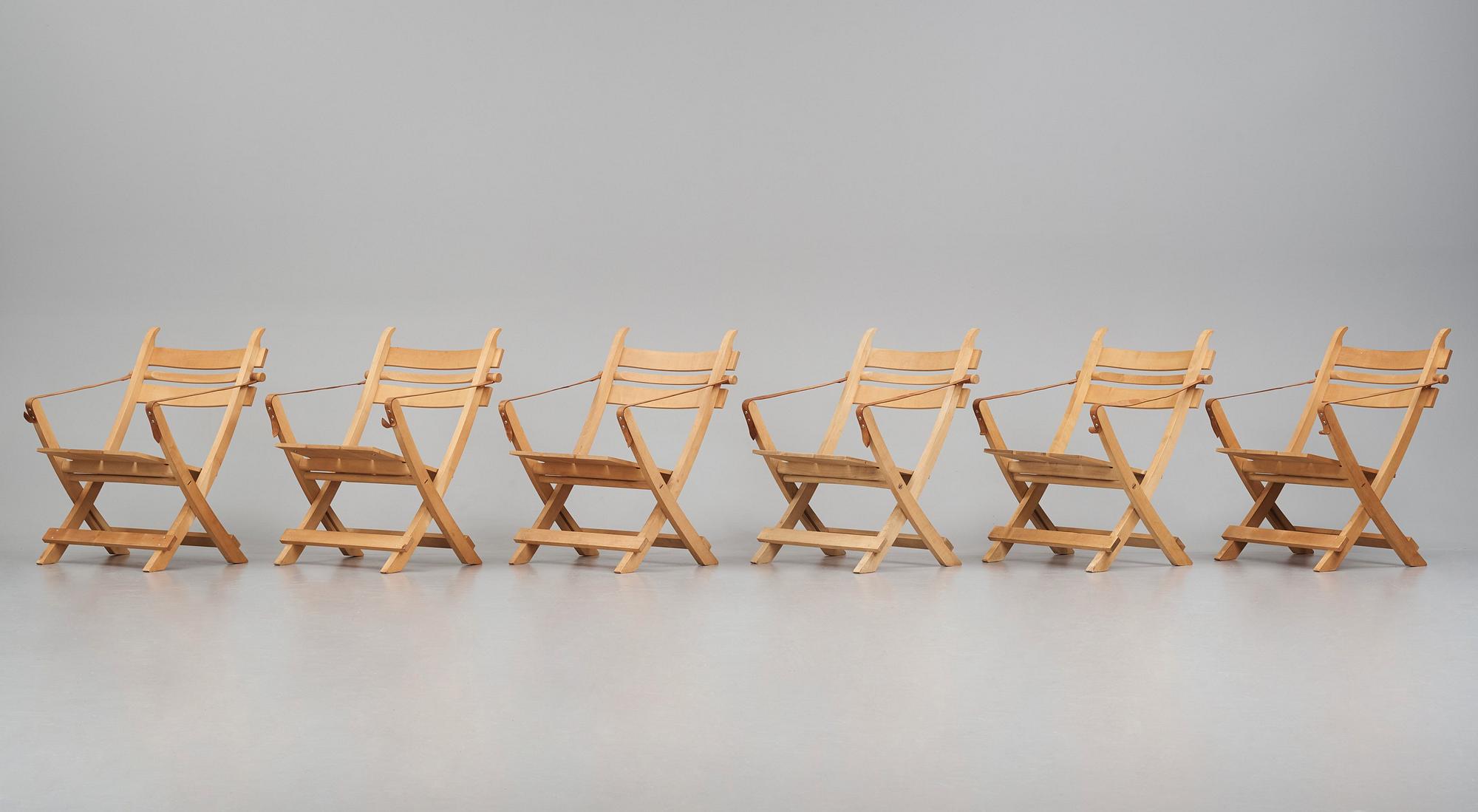 Hans J. Wegner, sex fällstolar, "Havestolen" modell "PP90", PP Møbler, Danmark 1970-tal.