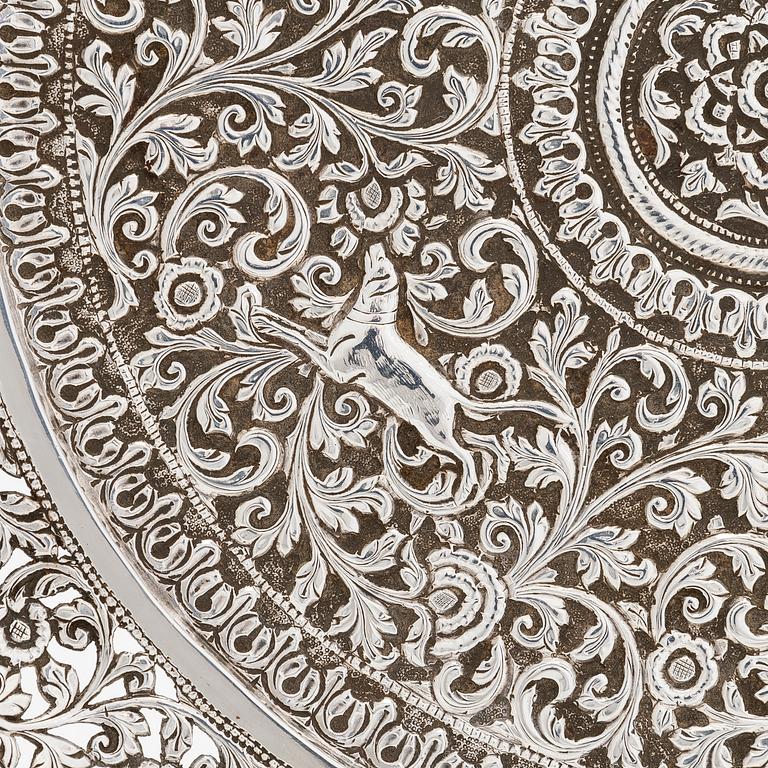 A silver salver, India late 19th century.