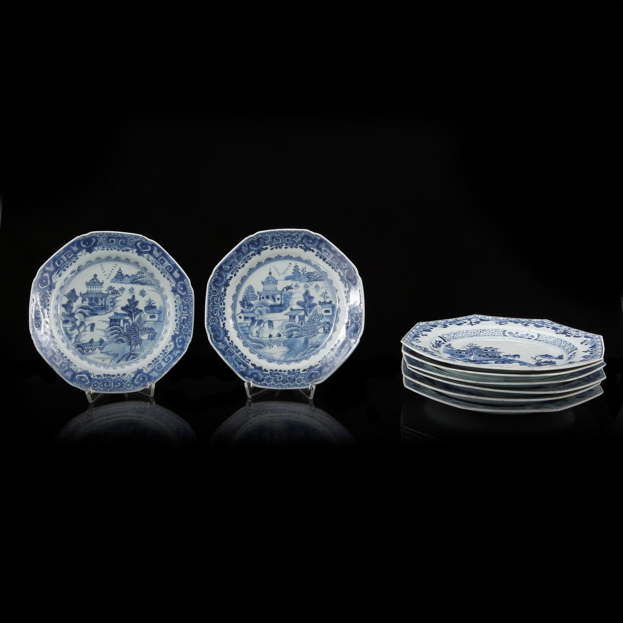 TALLRIKAR, 6 st samt ASSIETTER, 2 st, kompaniporslin, Kina, 1700-tal.