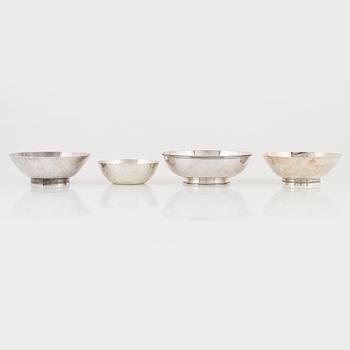 Skålar, 4 st, silver, GAB, MGAB samt Råströms silver- o nysilverfabrik, 1964-1986.
