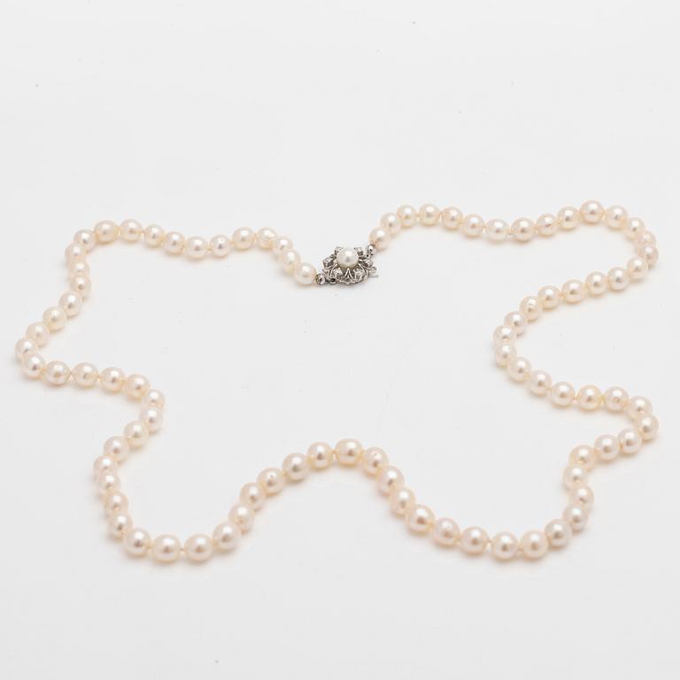 Necklace of cultured pearls, clasp of 18K white gold with diamonds.