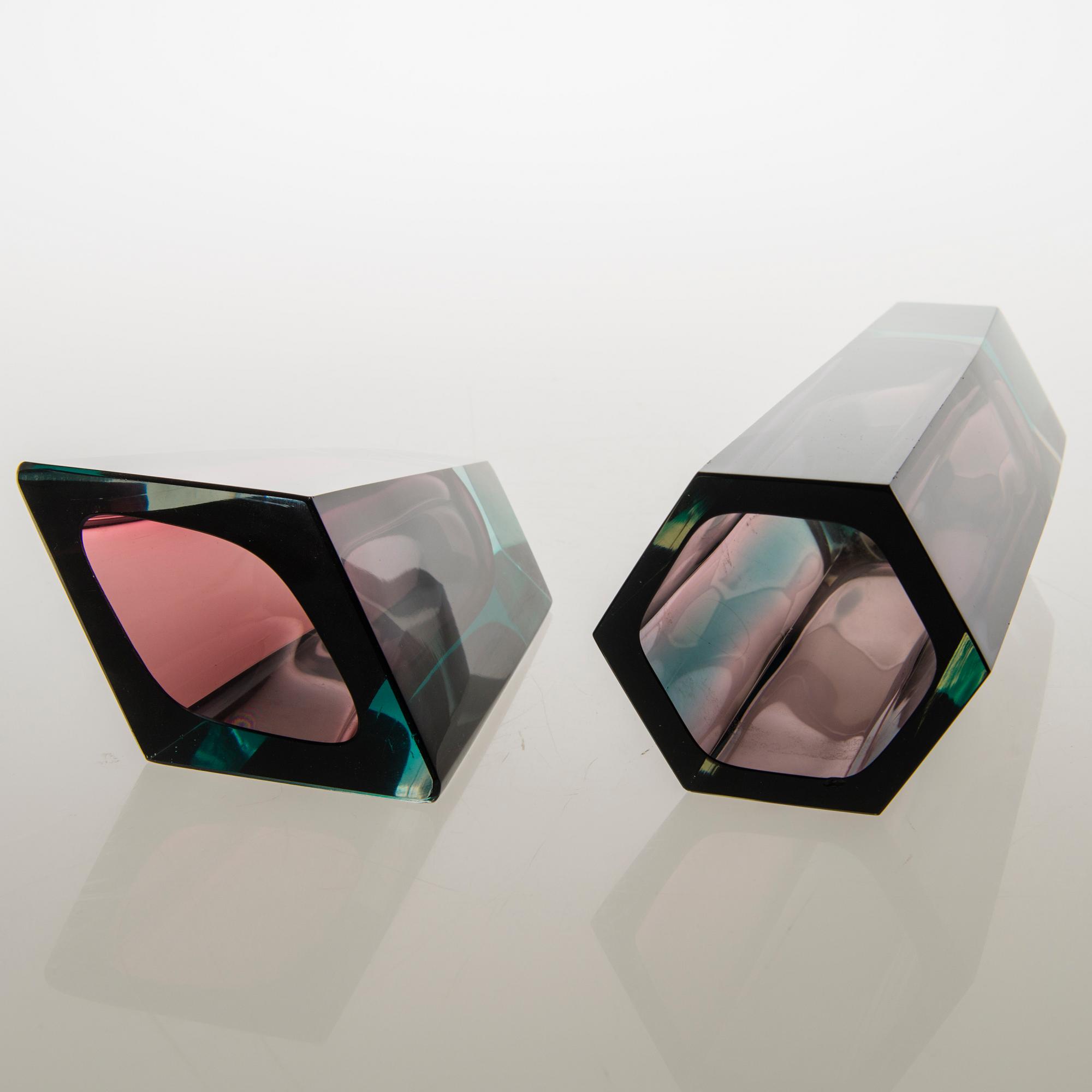 KAJ FRANCK, Two glass vases, signed. Nuutajärvi, Finland 1950/60s.