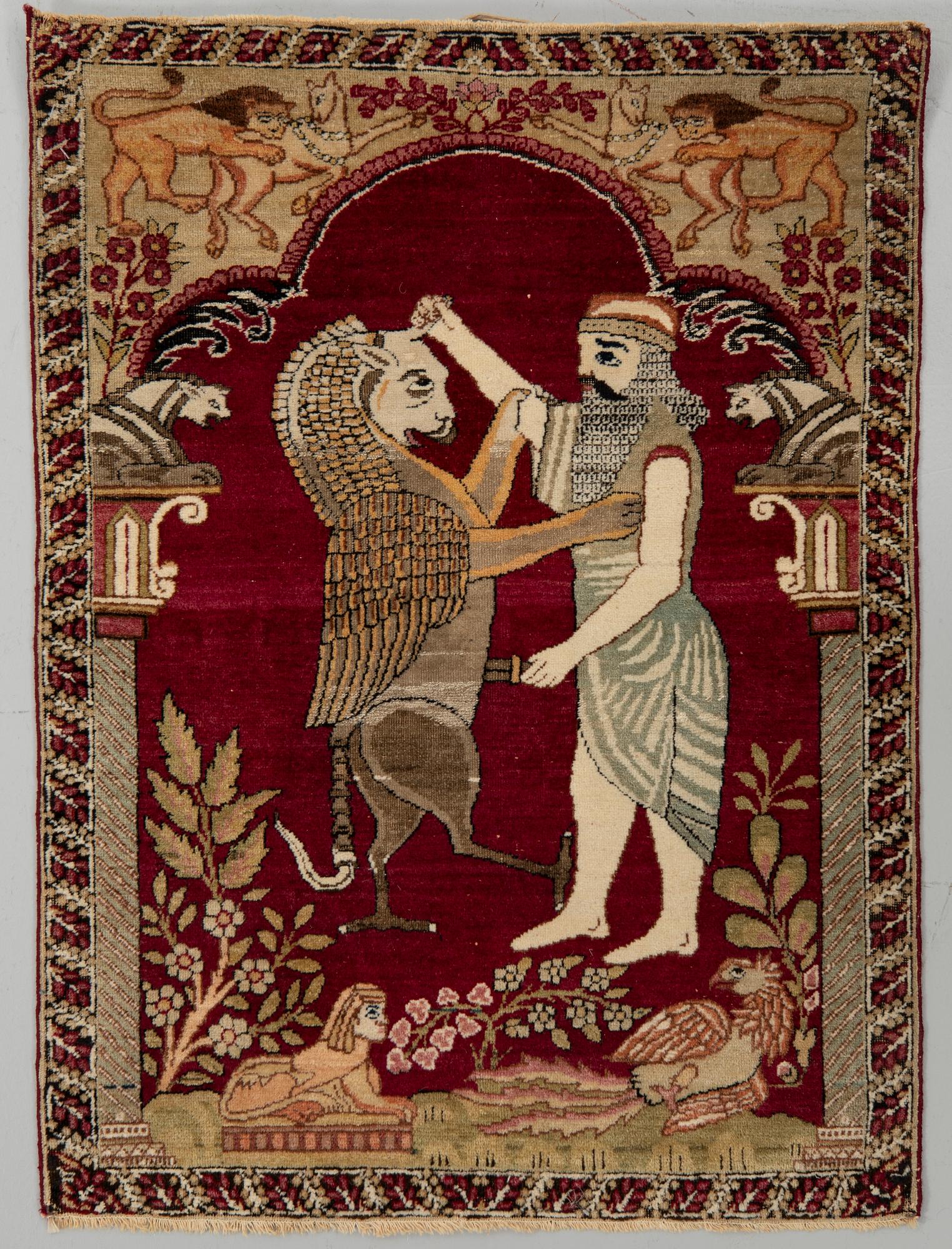 Carpet, figural, Tabriz, wool on cotton warp, 80 x 60 cm.