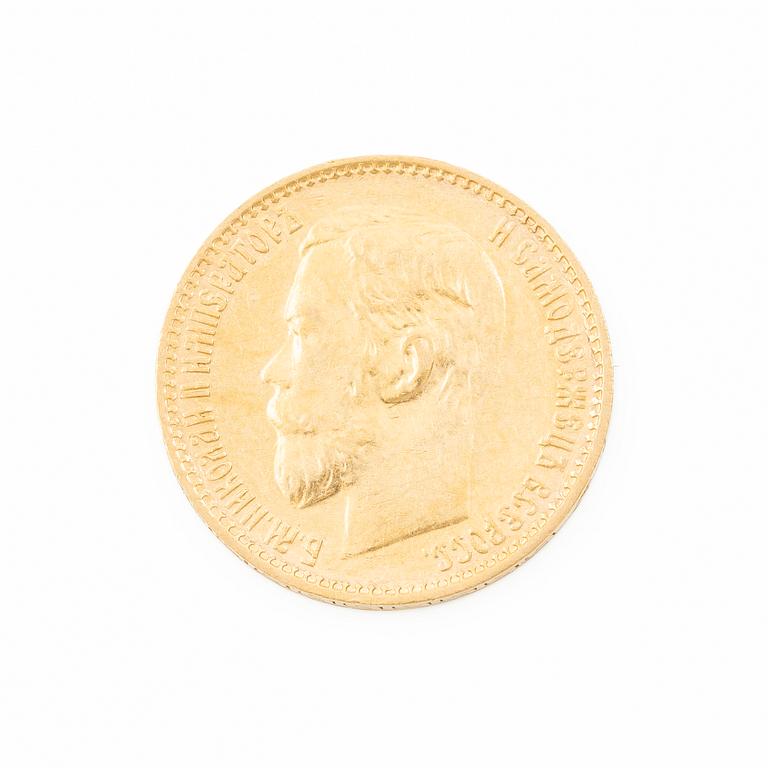 Guldmynt, Nikolaij II, Ryssland, 5 Rubel, 1899.