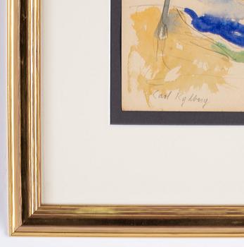 Carl Kylberg, watercolour, signed Carl Kylberg and the artist's pocket knife (framed).