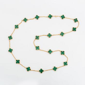 A Van Cleef & Arpels Alhambra malachite necklace in 18K gold.