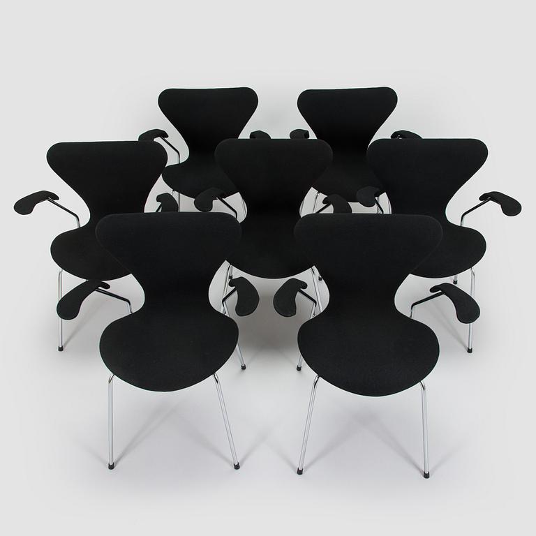 Arne Jacobsen, stolar, 7 st, "Sjuan", Fritz Hansen, Danmark, 1900-talets slut.