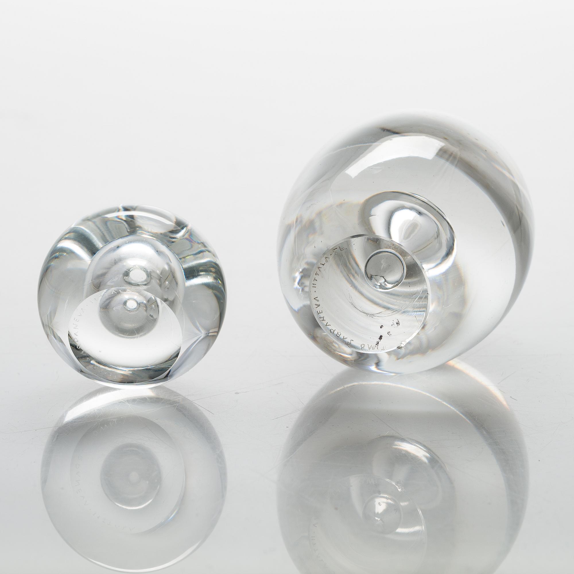 Timo Sarpaneva, Two mid-20th-century glass sculptures, both signed. Iittala, Finland.