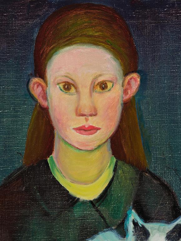 Alvar Lundin, "Flicka med katt och fågel".