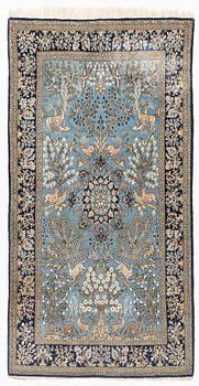 A carpet, Quum, figural, ca. 262 x 140 cm.