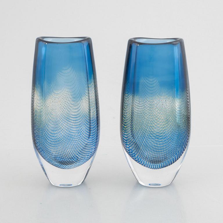 Sven Palmqvist, a pair of 'Kraka' glass vases, Orrefors.