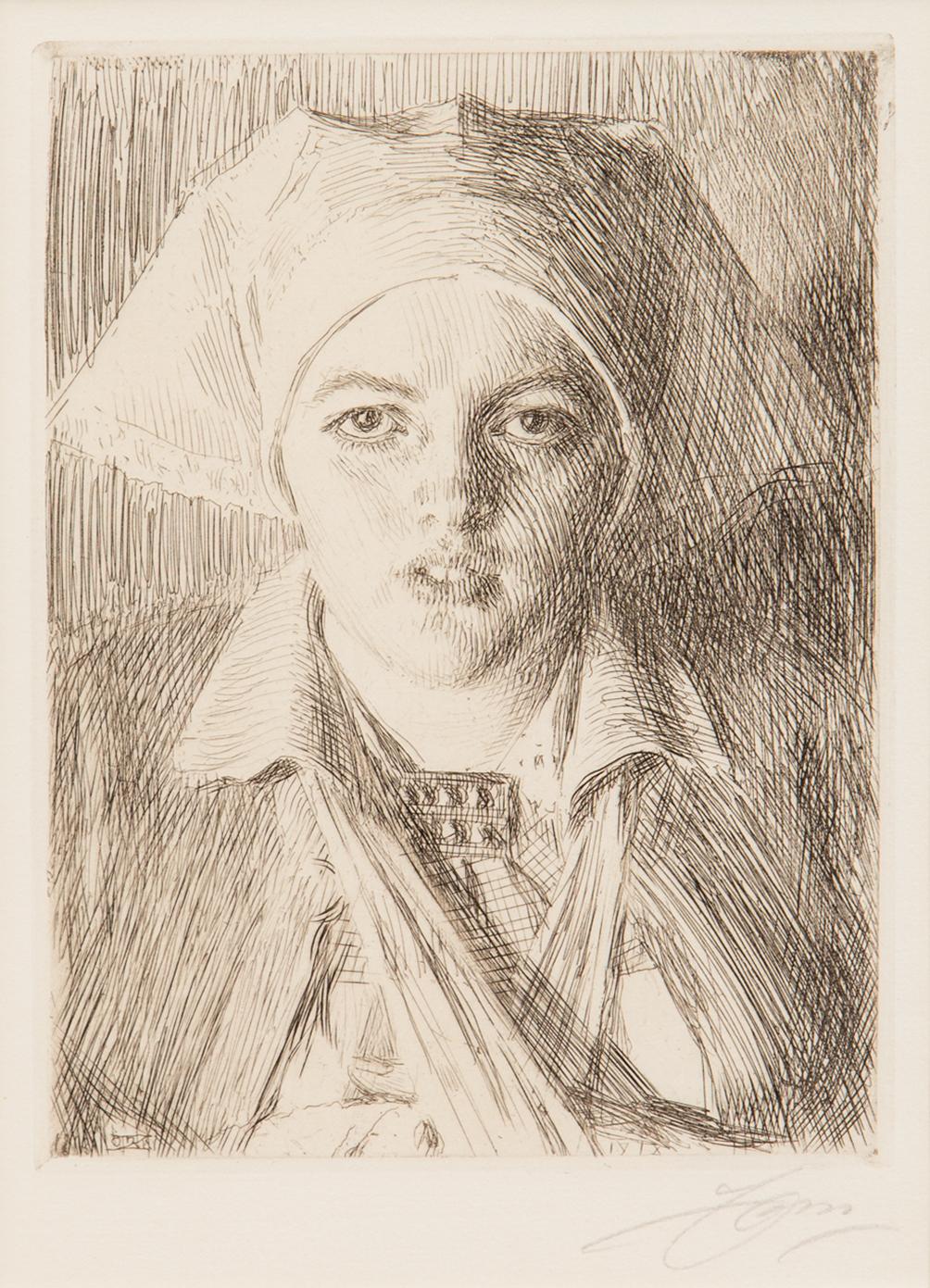ANDERS ZORN, etching "Gulli II", dated 1918 and monogram signed on the plate. Signed with pencil.