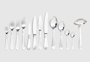 17. Georg Jensen, a set of 142 pcs of 'Continental' sterling silver and stainsless steel flatware, Copenhagen, most pieces post 1945.