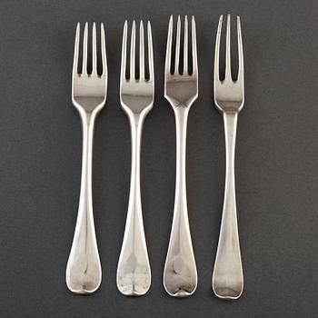 3+1 silver forks, 18th century, 3 with Brändström family crest.