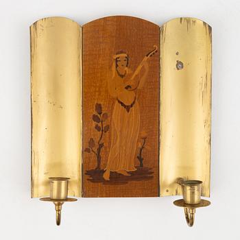 Wall sconces, 3 pcs, Mjölby Intarsia, 1930s.