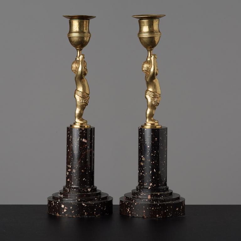 A pair of late Gustavian circa 1800 candlesticks.