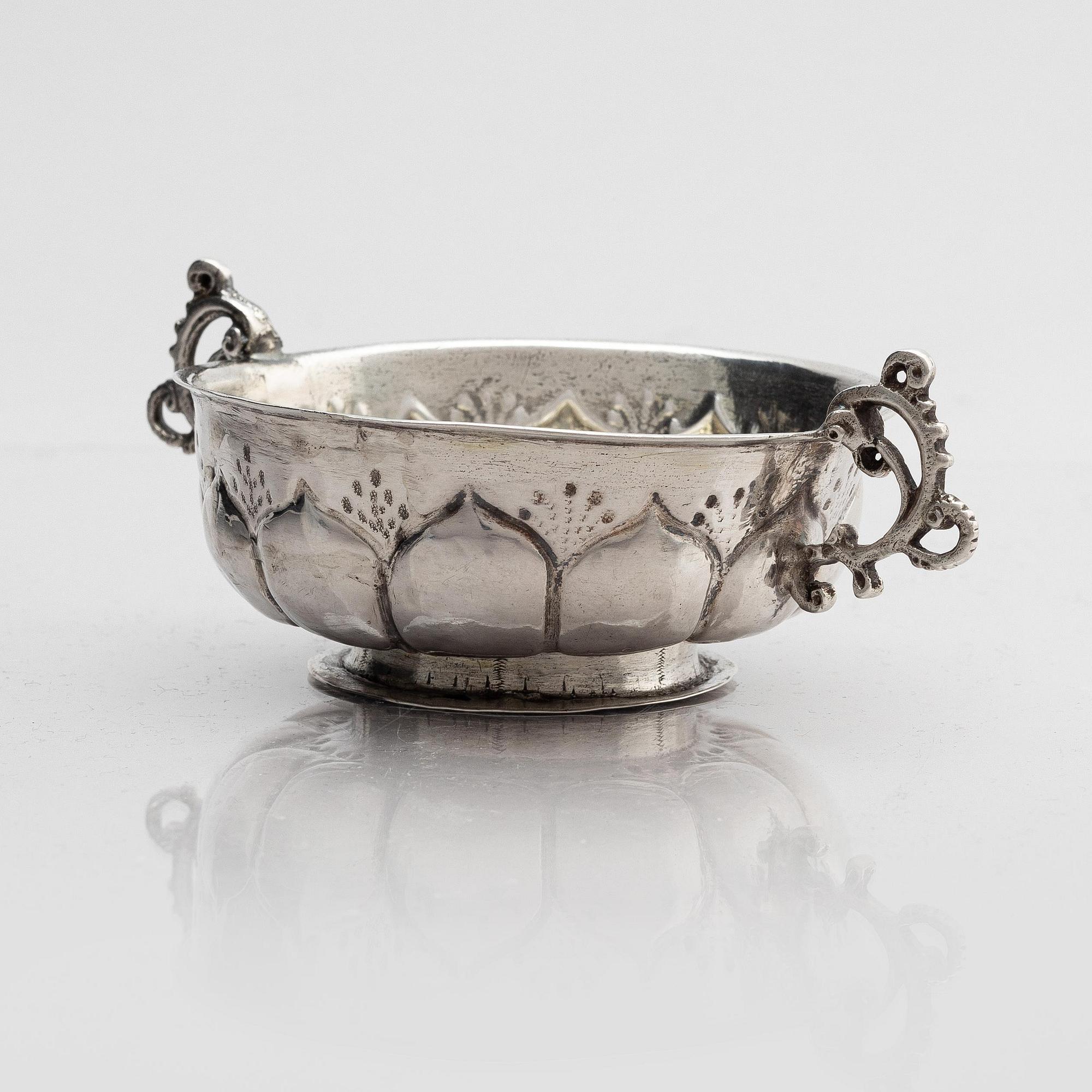 Johan Wallman, brännvinskål, silver, Varberg 1719. Barock.