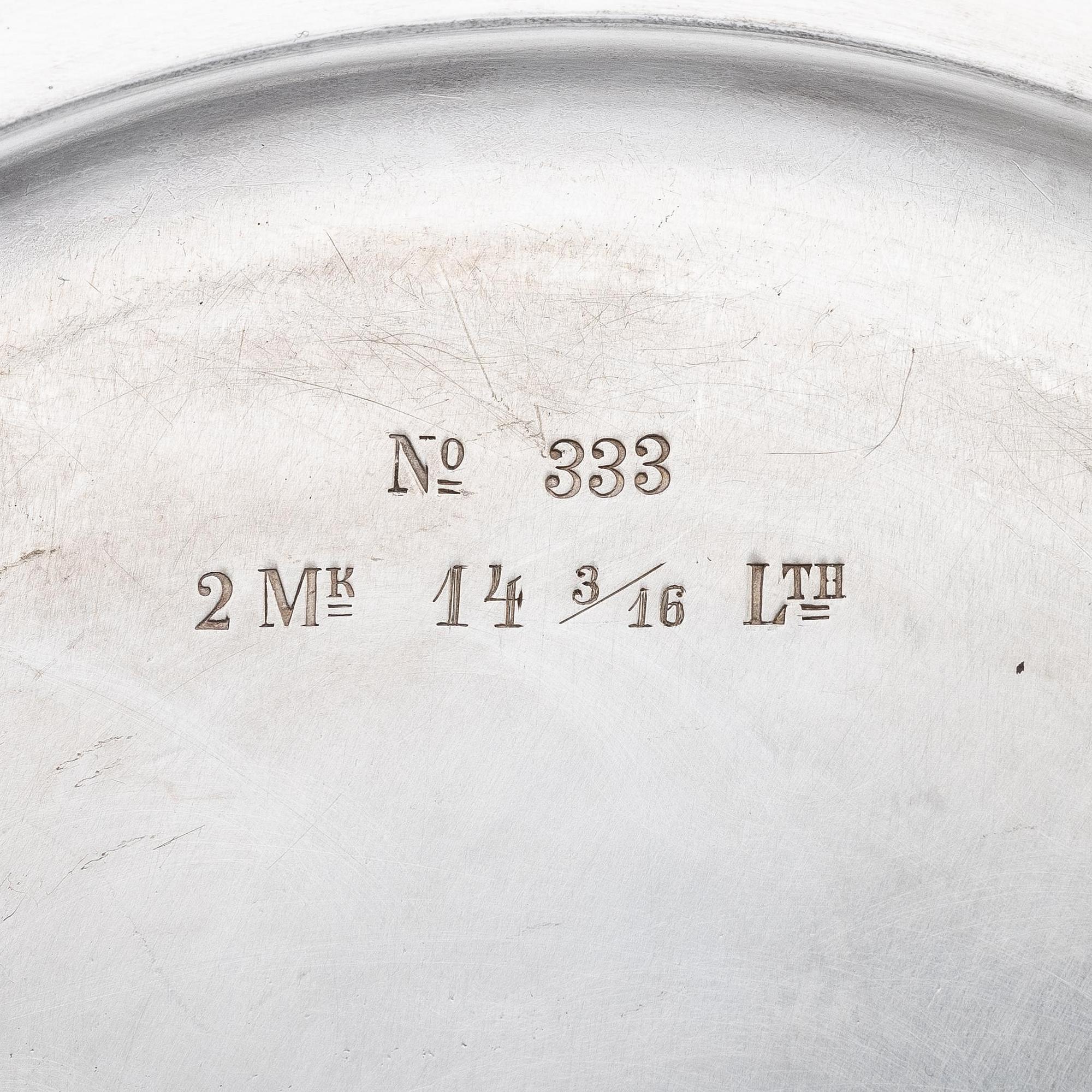 Three German 19th century silver dishes, marks of Johann George Hossauer, Berlin 1854-1863.