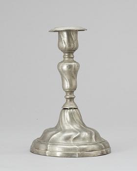 A Swedish pewter Rococo candlestick.