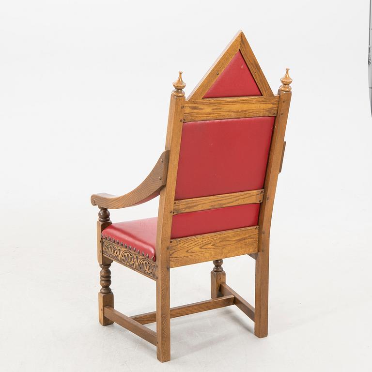A oak and leather throne commemorating Elizabeth II silver jubilee 1977 by Wood Bros. Ltd.