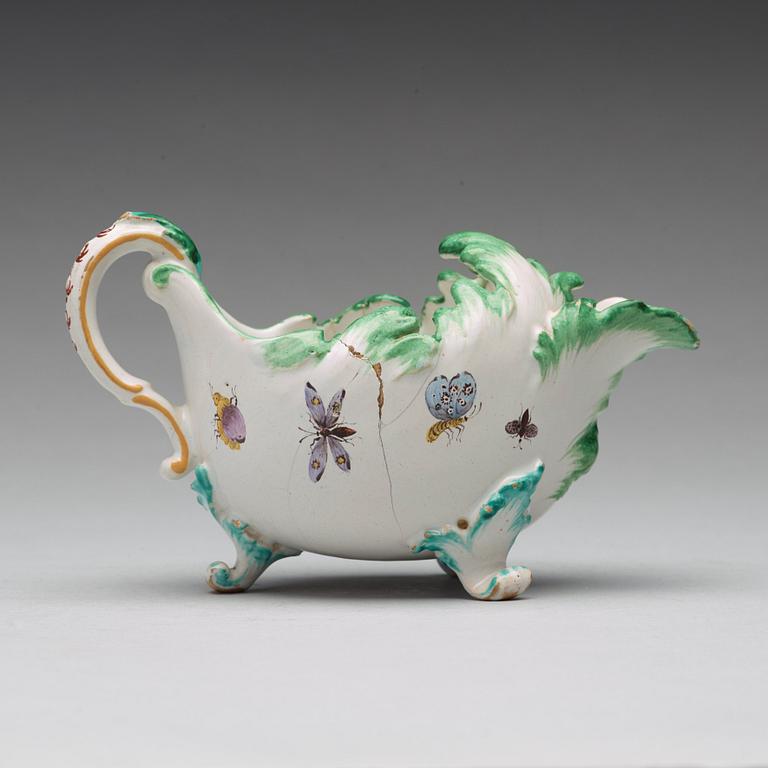 A Swedish faience Rörstrand sauce boat, 18th Century.